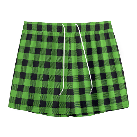 UFO Green And Black Buffalo Check Print Mesh Shorts