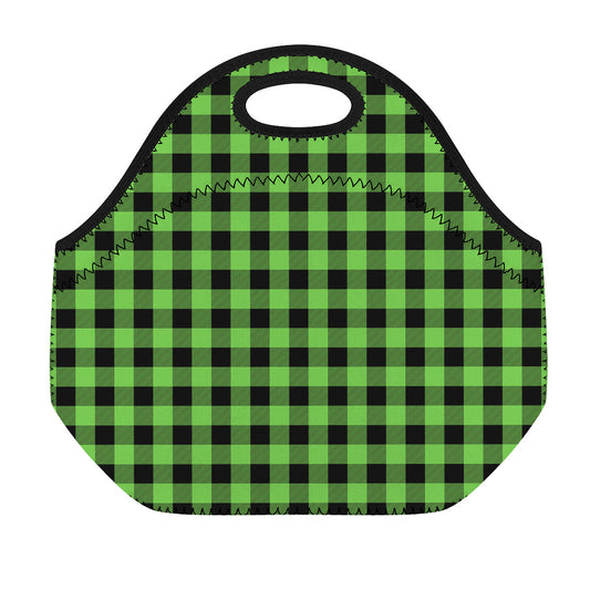 UFO Green And Black Buffalo Check Print Neoprene Lunch Bag