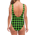 UFO Green And Black Buffalo Check Print One Piece Swimsuit