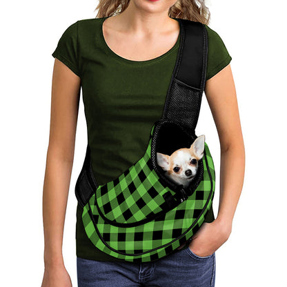 UFO Green And Black Buffalo Check Print Pet Sling Carrier