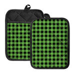 UFO Green And Black Buffalo Check Print Pot Holders With Pocket