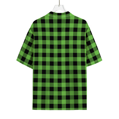 UFO Green And Black Buffalo Check Print Rayon Hawaiian Shirt
