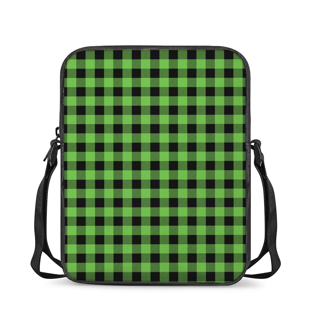 UFO Green And Black Buffalo Check Print Rectangular Crossbody Bag