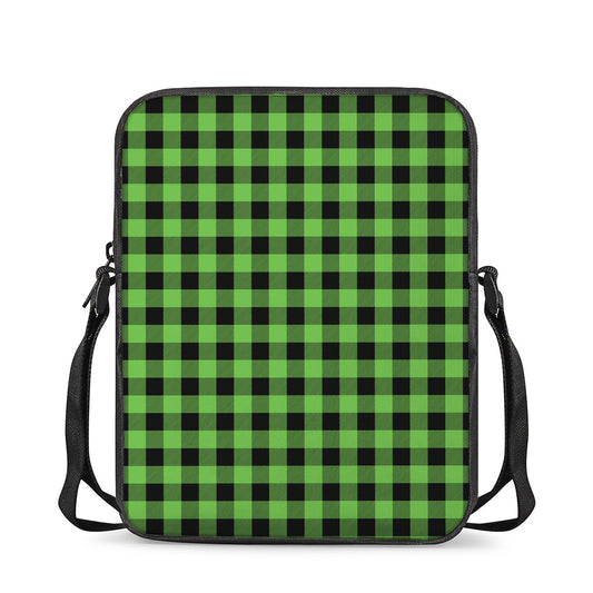 UFO Green And Black Buffalo Check Print Rectangular Crossbody Bag