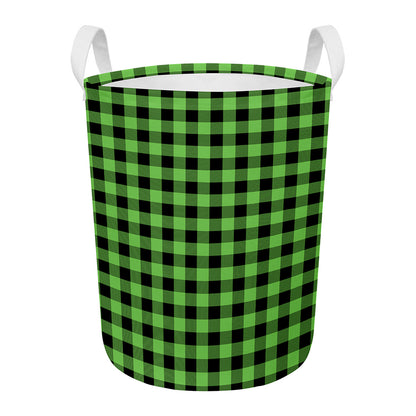 UFO Green And Black Buffalo Check Print Round Laundry Basket