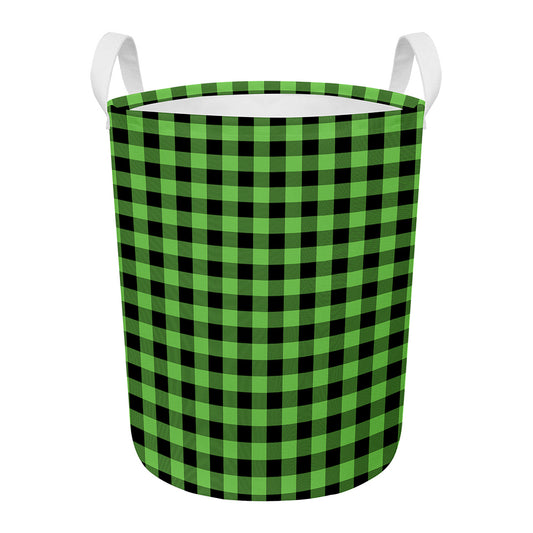UFO Green And Black Buffalo Check Print Round Laundry Basket