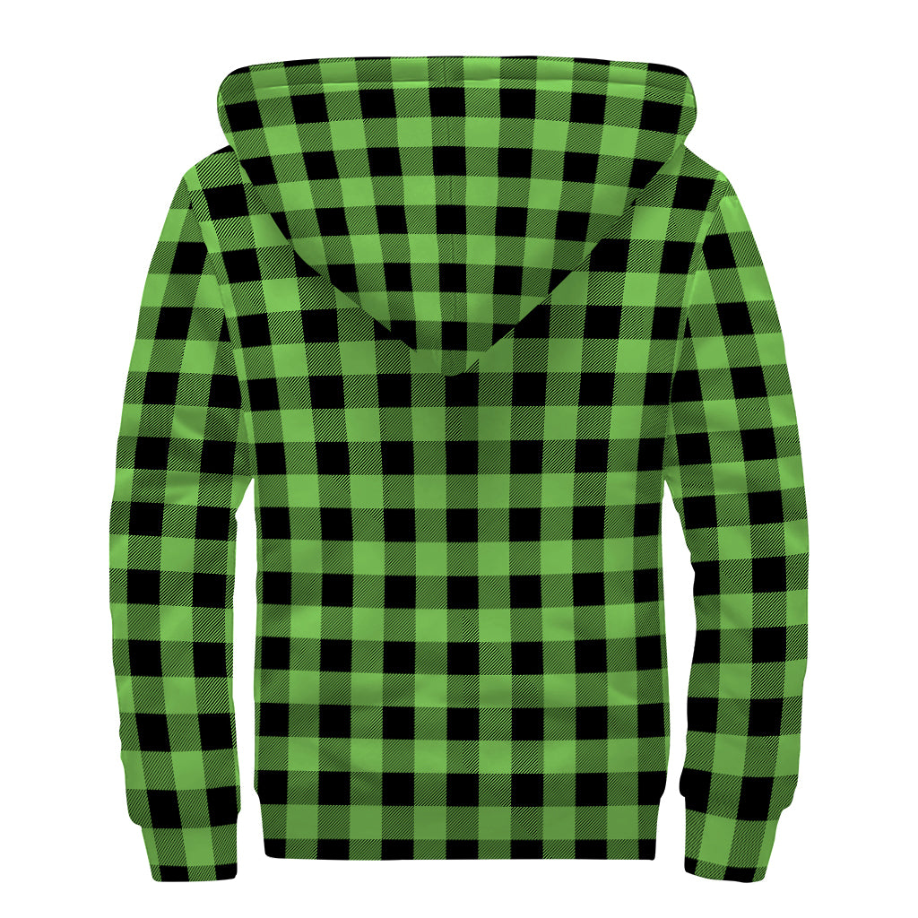 UFO Green And Black Buffalo Check Print Sherpa Lined Zip Up Hoodie