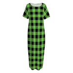 UFO Green And Black Buffalo Check Print Short Sleeve Long Nightdress
