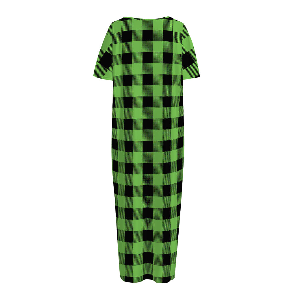 UFO Green And Black Buffalo Check Print Short Sleeve Long Nightdress