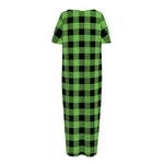 UFO Green And Black Buffalo Check Print Short Sleeve Long Nightdress