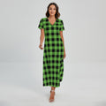 UFO Green And Black Buffalo Check Print Short Sleeve Maxi Dress