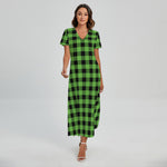 UFO Green And Black Buffalo Check Print Short Sleeve Maxi Dress