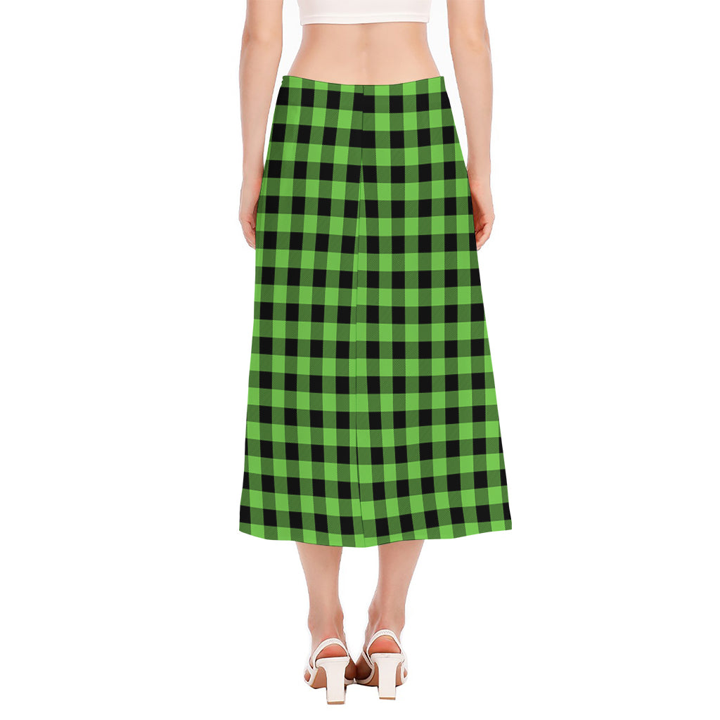 UFO Green And Black Buffalo Check Print Side Slit Midi Skirt