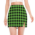UFO Green And Black Buffalo Check Print Side Slit Mini Skirt
