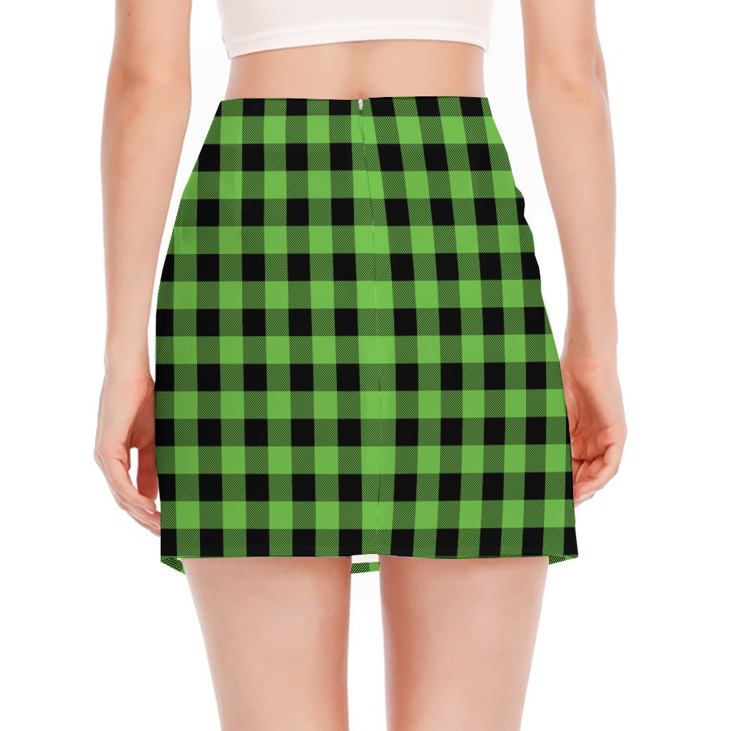 UFO Green And Black Buffalo Check Print Side Slit Mini Skirt