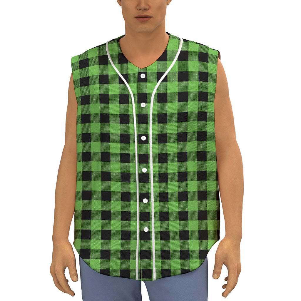 UFO Green And Black Buffalo Check Print Sleeveless Baseball Jersey