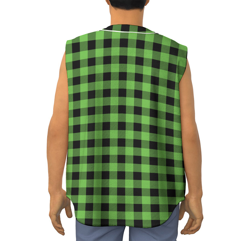 UFO Green And Black Buffalo Check Print Sleeveless Baseball Jersey