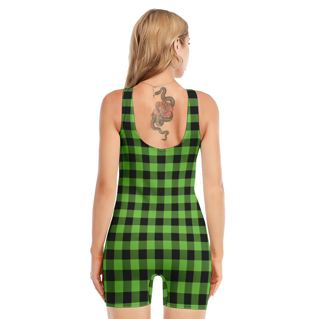 UFO Green And Black Buffalo Check Print Sleeveless One Piece Swimsuit