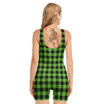 UFO Green And Black Buffalo Check Print Sleeveless One Piece Swimsuit