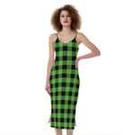 UFO Green And Black Buffalo Check Print Slim Fit Midi Cami Dress