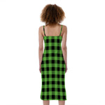 UFO Green And Black Buffalo Check Print Slim Fit Midi Cami Dress