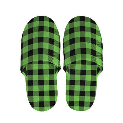 UFO Green And Black Buffalo Check Print Slippers