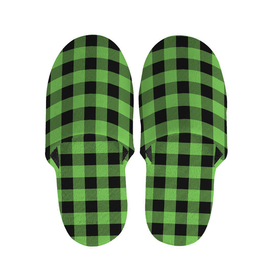 UFO Green And Black Buffalo Check Print Slippers