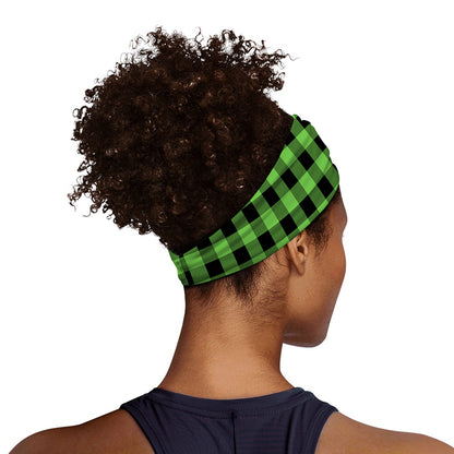 UFO Green And Black Buffalo Check Print Sports Headband