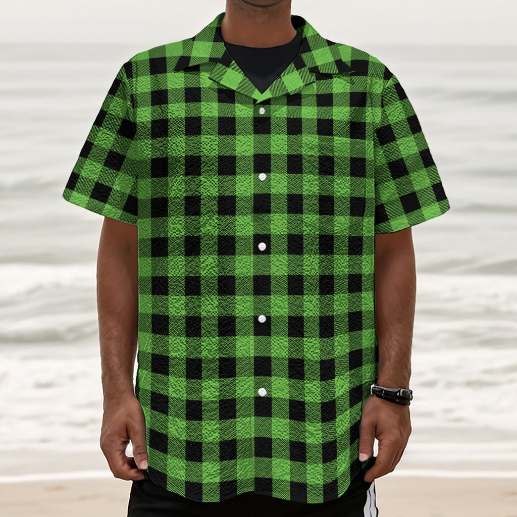 UFO Green And Black Buffalo Check Print Textured Short Sleeve Shirt