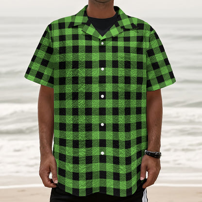 UFO Green And Black Buffalo Check Print Textured Short Sleeve Shirt