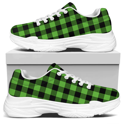 UFO Green And Black Buffalo Check Print White Chunky Shoes