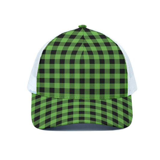 UFO Green And Black Buffalo Check Print White Mesh Trucker Cap