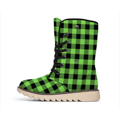UFO Green And Black Buffalo Check Print Winter Boots