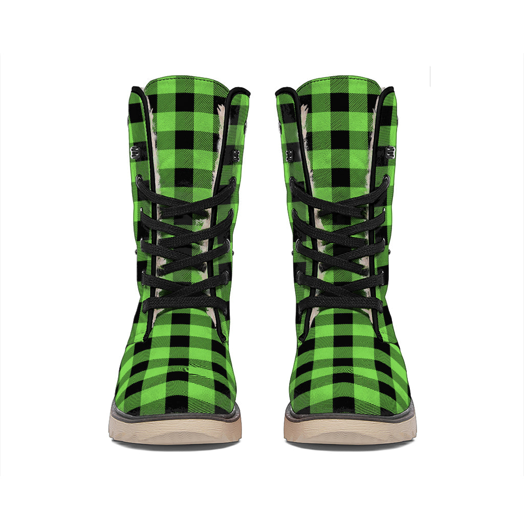 UFO Green And Black Buffalo Check Print Winter Boots