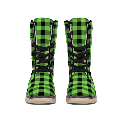 UFO Green And Black Buffalo Check Print Winter Boots