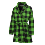 UFO Green And Black Buffalo Check Print Women's Bathrobe