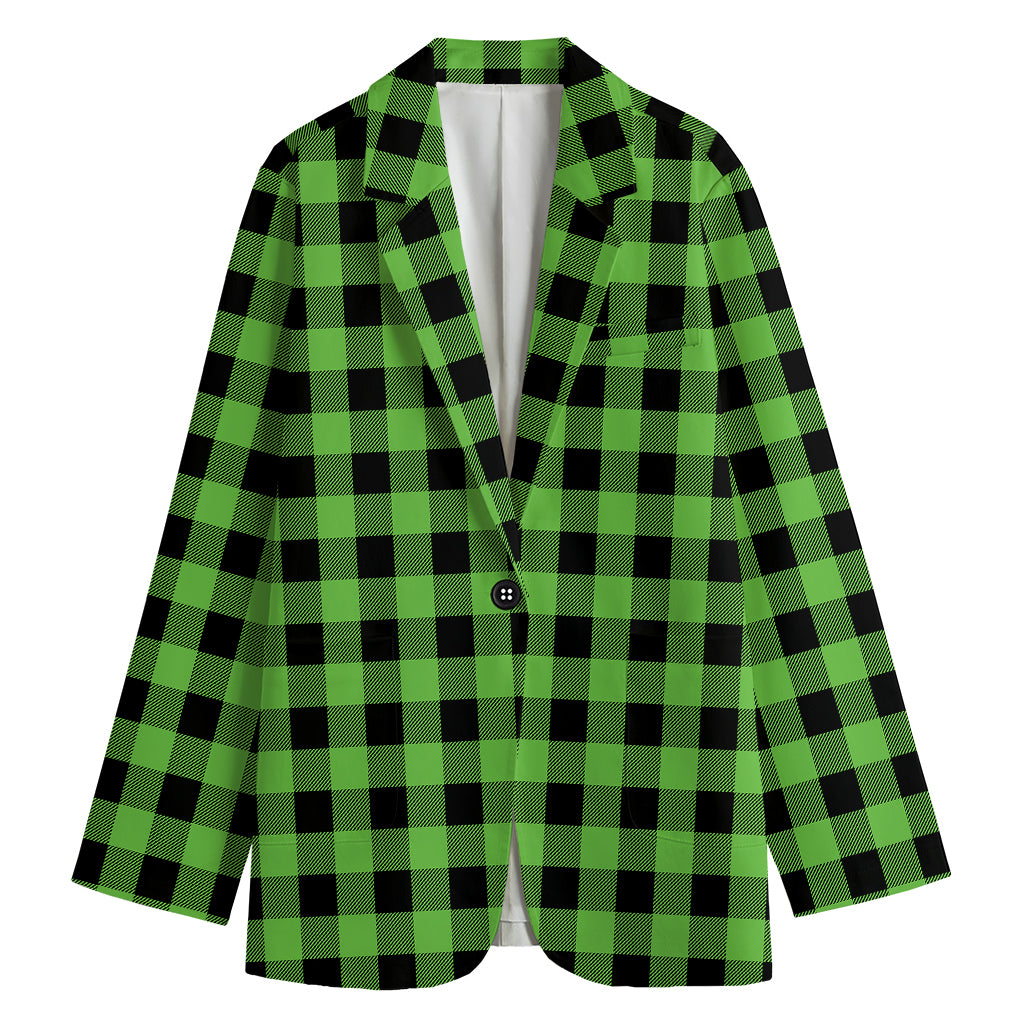 UFO Green And Black Buffalo Check Print Women's Blazer