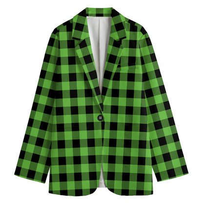UFO Green And Black Buffalo Check Print Women's Blazer