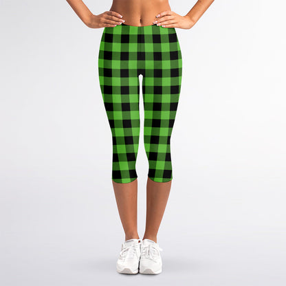 UFO Green And Black Buffalo Check Print Women's Capri Leggings