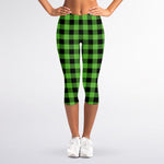 UFO Green And Black Buffalo Check Print Women's Capri Leggings