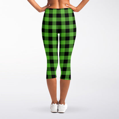 UFO Green And Black Buffalo Check Print Women's Capri Leggings