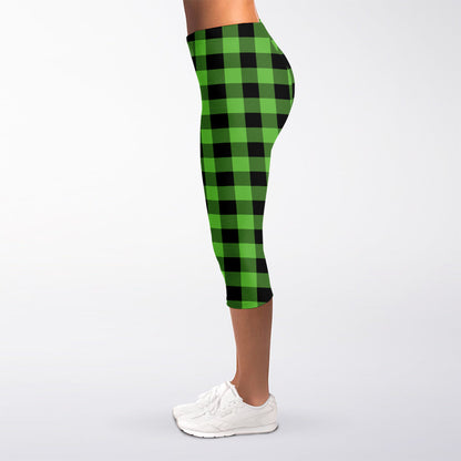 UFO Green And Black Buffalo Check Print Women's Capri Leggings