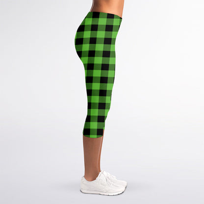 UFO Green And Black Buffalo Check Print Women's Capri Leggings