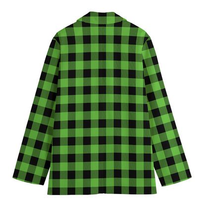 UFO Green And Black Buffalo Check Print Women's Cotton Blazer