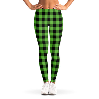 UFO Green And Black Buffalo Check Print Women's Leggings