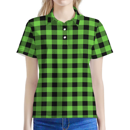 UFO Green And Black Buffalo Check Print Women's Polo Shirt