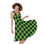 UFO Green And Black Buffalo Check Print Women's Sleeveless Dress
