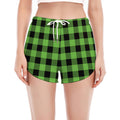 UFO Green And Black Buffalo Check Print Women's Split Running Shorts