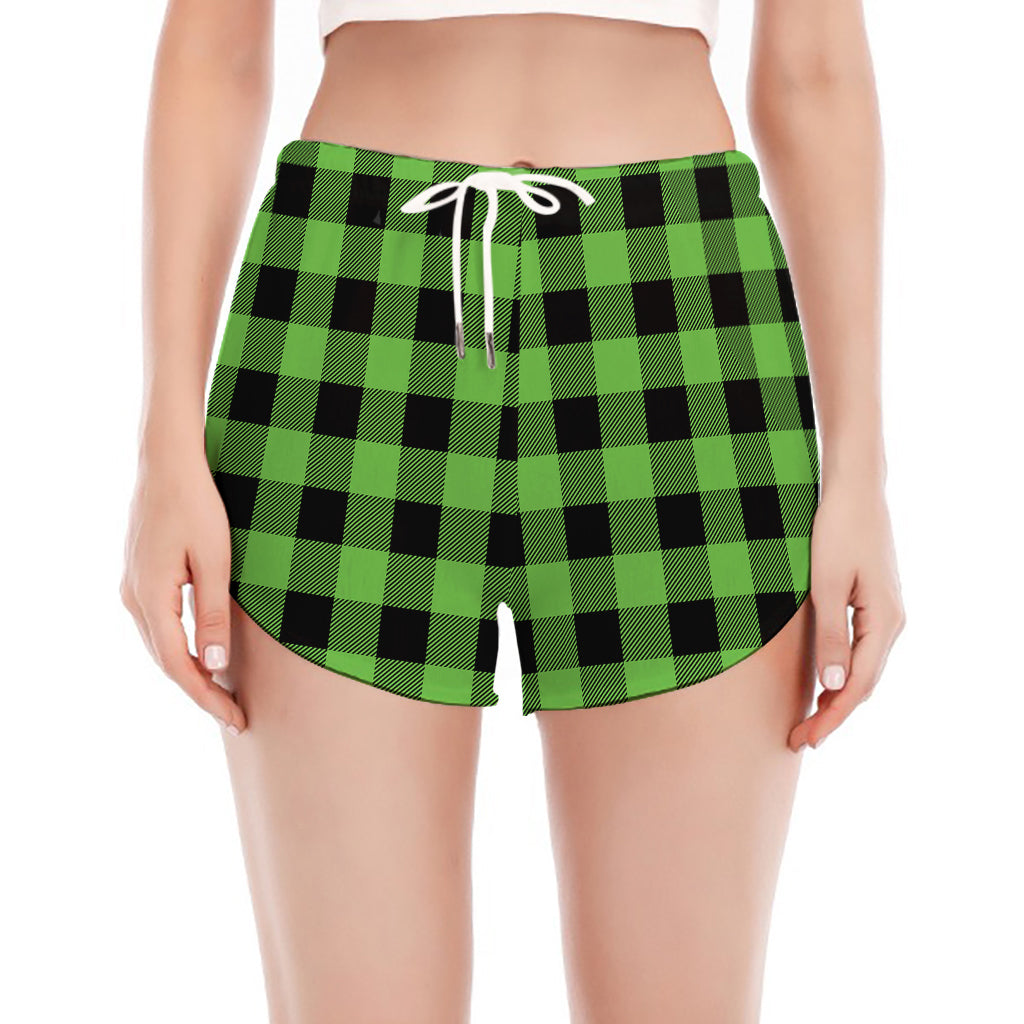 UFO Green And Black Buffalo Check Print Women's Split Running Shorts