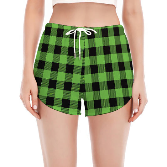 UFO Green And Black Buffalo Check Print Women's Split Running Shorts